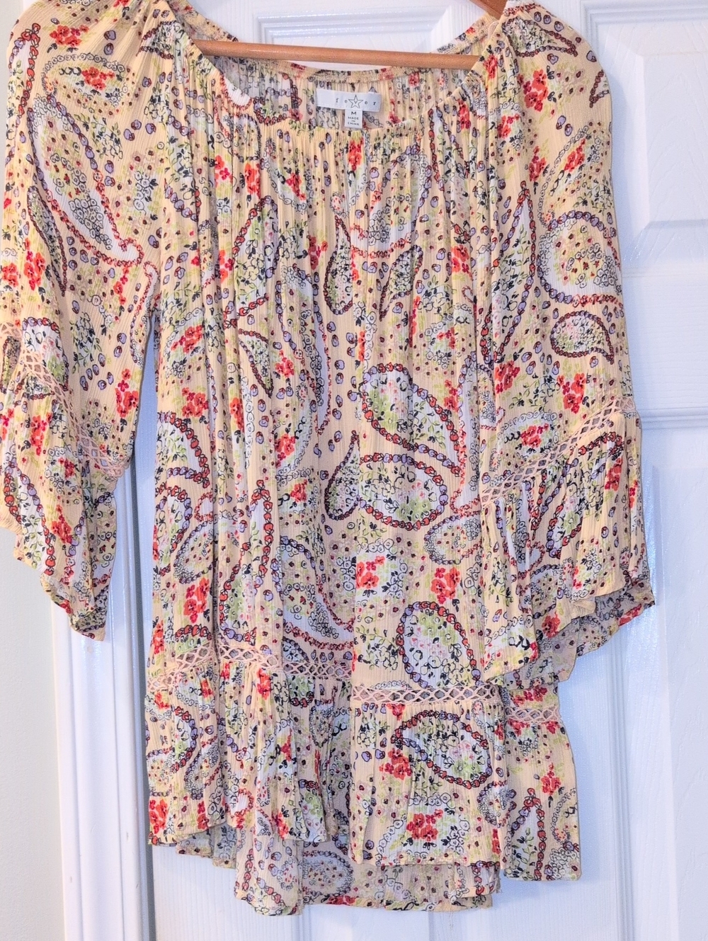 Fever Cream Paisley Floral Peasant Tunic